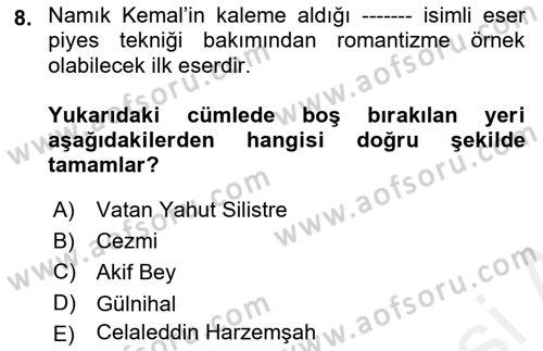 Batı Edebiyatında Akımlar 1 Dersi 2018 - 2019 Yılı (Final) Dönem Sonu Sınav Soruları 8. Soru