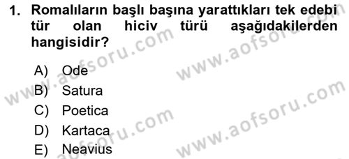 Batı Edebiyatında Akımlar 1 Dersi 2018 - 2019 Yılı Yaz Okulu Sınavı 1. Soru