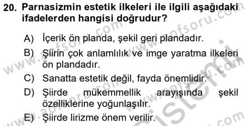 Batı Edebiyatında Akımlar 1 Dersi 2018 - 2019 Yılı Yaz Okulu Sınav Soruları 20. Soru