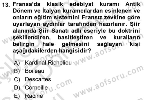 Batı Edebiyatında Akımlar 1 Dersi Ara Sınavı Deneme Sınav Soruları 13. Soru