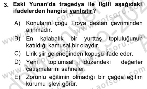 Batı Edebiyatında Akımlar 1 Dersi 2019 - 2020 Yılı (Vize) Ara Sınav Soruları 3. Soru