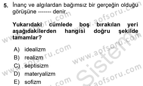 Batı Edebiyatında Akımlar 1 Dersi 2019 - 2020 Yılı (Vize) Ara Sınav Soruları 5. Soru
