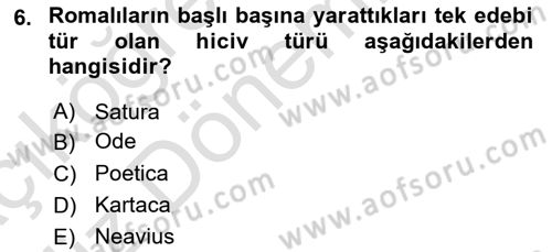 Batı Edebiyatında Akımlar 1 Dersi 2019 - 2020 Yılı (Vize) Ara Sınav Soruları 6. Soru