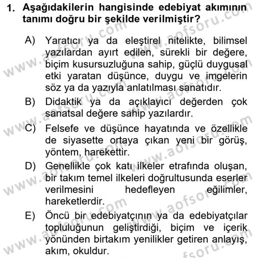 Batı Edebiyatında Akımlar 1 Dersi 2019 - 2020 Yılı (Final) Dönem Sonu Sınavı 1. Soru