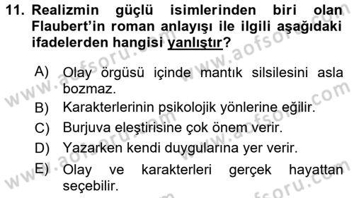 Batı Edebiyatında Akımlar 1 Dersi 2019 - 2020 Yılı (Final) Dönem Sonu Sınavı 11. Soru