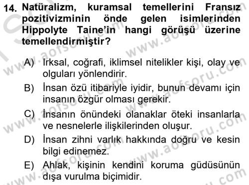 Batı Edebiyatında Akımlar 1 Dersi 2019 - 2020 Yılı (Final) Dönem Sonu Sınavı 14. Soru