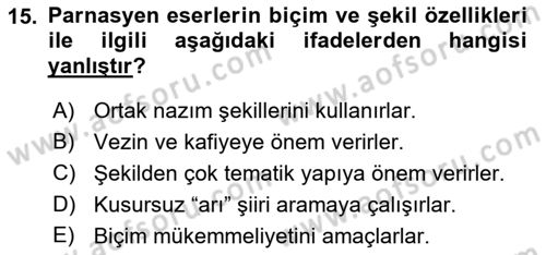 Batı Edebiyatında Akımlar 1 Dersi 2019 - 2020 Yılı (Final) Dönem Sonu Sınavı 15. Soru