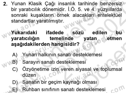 Batı Edebiyatında Akımlar 1 Dersi 2019 - 2020 Yılı (Final) Dönem Sonu Sınavı 2. Soru