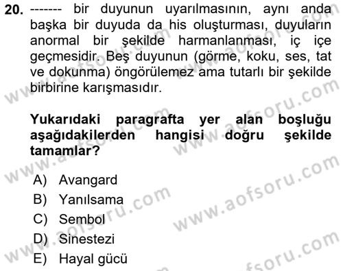 Batı Edebiyatında Akımlar 1 Dersi 2019 - 2020 Yılı (Final) Dönem Sonu Sınavı 20. Soru