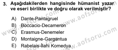 Batı Edebiyatında Akımlar 1 Dersi 2019 - 2020 Yılı (Final) Dönem Sonu Sınavı 3. Soru