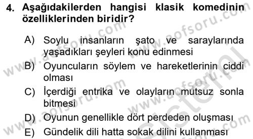 Batı Edebiyatında Akımlar 1 Dersi 2019 - 2020 Yılı (Final) Dönem Sonu Sınavı 4. Soru