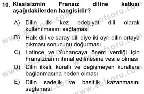 Batı Edebiyatında Akımlar 1 Dersi 2020 - 2021 Yılı Yaz Okulu Sınav Soruları 10. Soru