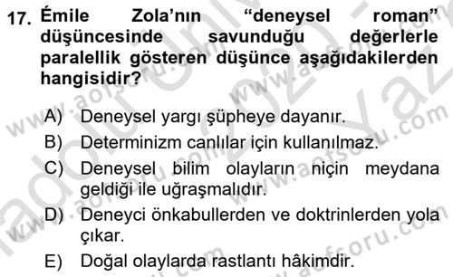 Batı Edebiyatında Akımlar 1 Dersi 2020 - 2021 Yılı Yaz Okulu Sınav Soruları 17. Soru