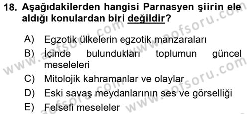 Batı Edebiyatında Akımlar 1 Dersi 2020 - 2021 Yılı Yaz Okulu Sınav Soruları 18. Soru