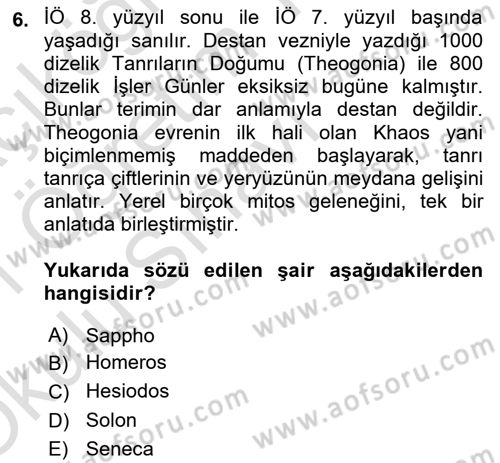 Batı Edebiyatında Akımlar 1 Dersi 2020 - 2021 Yılı Yaz Okulu Sınav Soruları 6. Soru