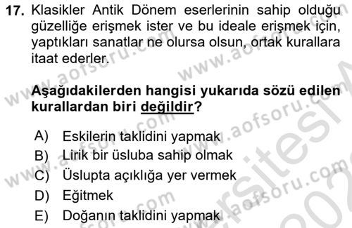 Batı Edebiyatında Akımlar 1 Dersi 2021 - 2022 Yılı (Vize) Ara Sınav Soruları 17. Soru