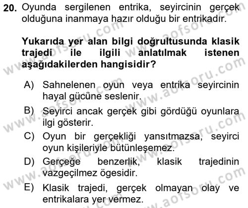 Batı Edebiyatında Akımlar 1 Dersi 2021 - 2022 Yılı (Vize) Ara Sınav Soruları 20. Soru