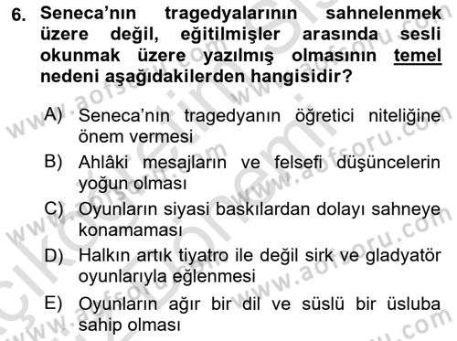 Batı Edebiyatında Akımlar 1 Dersi 2021 - 2022 Yılı (Vize) Ara Sınav Soruları 6. Soru