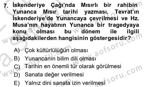 Batı Edebiyatında Akımlar 1 Dersi 2021 - 2022 Yılı (Vize) Ara Sınav Soruları 7. Soru