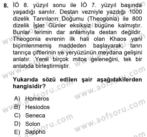 Batı Edebiyatında Akımlar 1 Dersi 2021 - 2022 Yılı (Vize) Ara Sınav Soruları 8. Soru