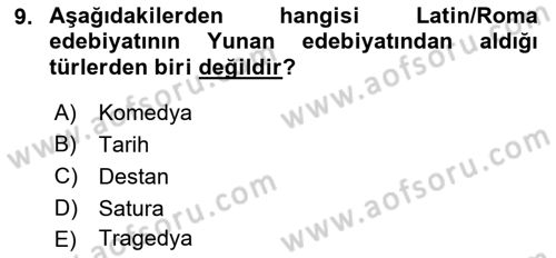 Batı Edebiyatında Akımlar 1 Dersi 2021 - 2022 Yılı (Vize) Ara Sınav Soruları 9. Soru