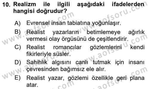 Batı Edebiyatında Akımlar 1 Dersi 2021 - 2022 Yılı (Final) Dönem Sonu Sınav Soruları 10. Soru