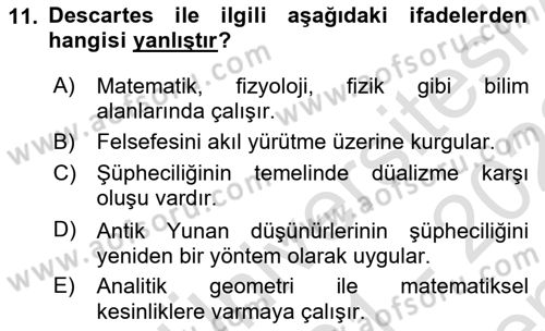 Batı Edebiyatında Akımlar 1 Dersi 2021 - 2022 Yılı (Final) Dönem Sonu Sınav Soruları 11. Soru