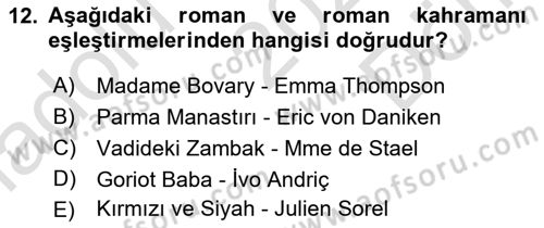 Batı Edebiyatında Akımlar 1 Dersi 2021 - 2022 Yılı (Final) Dönem Sonu Sınav Soruları 12. Soru