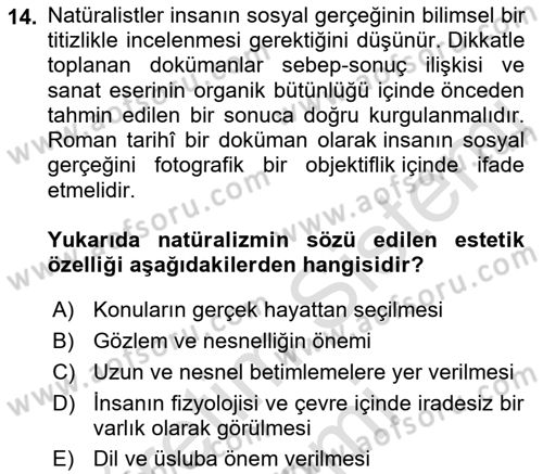 Batı Edebiyatında Akımlar 1 Dersi 2021 - 2022 Yılı (Final) Dönem Sonu Sınav Soruları 14. Soru