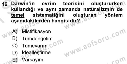 Batı Edebiyatında Akımlar 1 Dersi 2021 - 2022 Yılı (Final) Dönem Sonu Sınav Soruları 16. Soru