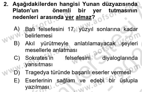 Batı Edebiyatında Akımlar 1 Dersi 2021 - 2022 Yılı (Final) Dönem Sonu Sınav Soruları 2. Soru