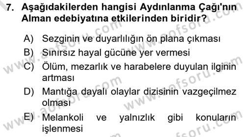 Batı Edebiyatında Akımlar 1 Dersi 2021 - 2022 Yılı (Final) Dönem Sonu Sınav Soruları 7. Soru