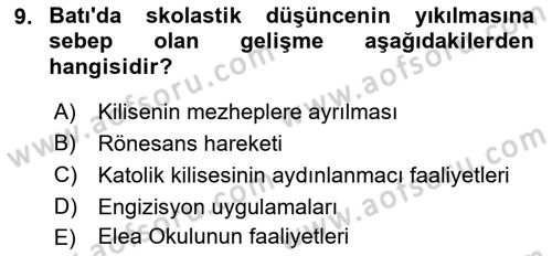 Batı Edebiyatında Akımlar 1 Dersi 2021 - 2022 Yılı (Final) Dönem Sonu Sınav Soruları 9. Soru