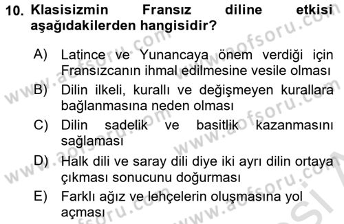 Batı Edebiyatında Akımlar 1 Dersi 2021 - 2022 Yılı Yaz Okulu Sınav Soruları 10. Soru