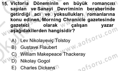 Batı Edebiyatında Akımlar 1 Dersi 2021 - 2022 Yılı Yaz Okulu Sınav Soruları 15. Soru