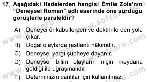 Batı Edebiyatında Akımlar 1 Dersi 2021 - 2022 Yılı Yaz Okulu Sınav Soruları 17. Soru