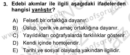 Batı Edebiyatında Akımlar 1 Dersi 2021 - 2022 Yılı Yaz Okulu Sınav Soruları 3. Soru