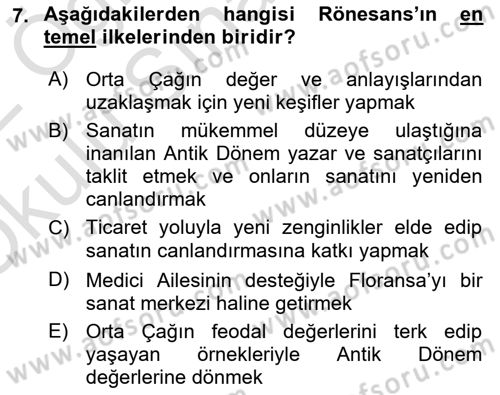 Batı Edebiyatında Akımlar 1 Dersi 2021 - 2022 Yılı Yaz Okulu Sınav Soruları 7. Soru