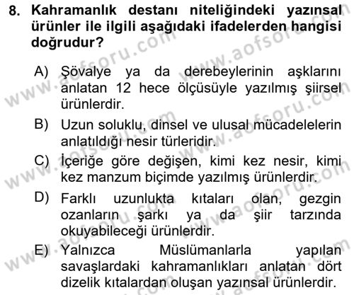 Batı Edebiyatında Akımlar 1 Dersi 2021 - 2022 Yılı Yaz Okulu Sınav Soruları 8. Soru