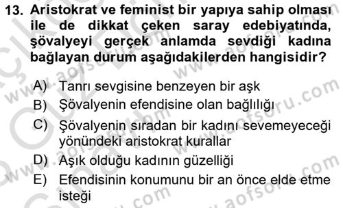 Batı Edebiyatında Akımlar 1 Dersi 2022 - 2023 Yılı (Vize) Ara Sınav Soruları 13. Soru