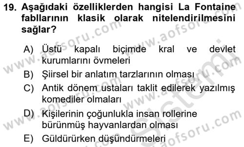 Batı Edebiyatında Akımlar 1 Dersi 2022 - 2023 Yılı (Vize) Ara Sınav Soruları 19. Soru