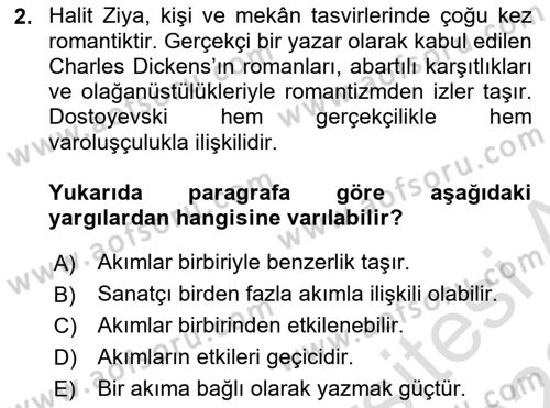 Batı Edebiyatında Akımlar 1 Dersi 2022 - 2023 Yılı (Vize) Ara Sınav Soruları 2. Soru