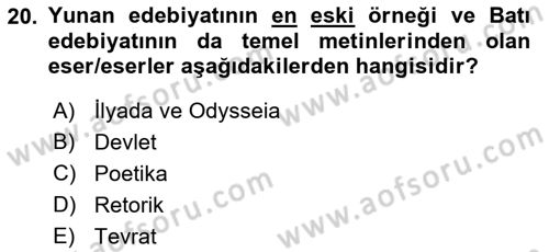 Batı Edebiyatında Akımlar 1 Dersi 2022 - 2023 Yılı (Vize) Ara Sınav Soruları 20. Soru