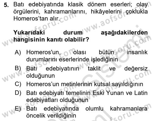 Batı Edebiyatında Akımlar 1 Dersi 2022 - 2023 Yılı (Vize) Ara Sınav Soruları 5. Soru