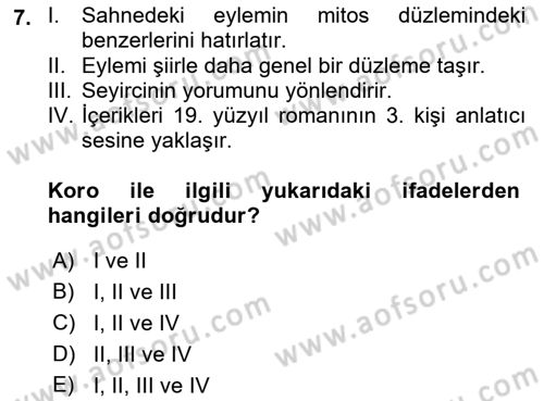 Batı Edebiyatında Akımlar 1 Dersi 2022 - 2023 Yılı (Vize) Ara Sınav Soruları 7. Soru