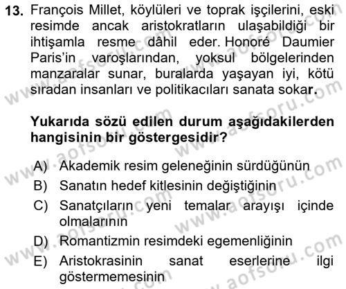 Batı Edebiyatında Akımlar 1 Dersi 2022 - 2023 Yılı (Final) Dönem Sonu Sınav Soruları 13. Soru