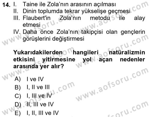 Batı Edebiyatında Akımlar 1 Dersi 2022 - 2023 Yılı (Final) Dönem Sonu Sınav Soruları 14. Soru