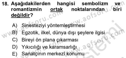 Batı Edebiyatında Akımlar 1 Dersi 2022 - 2023 Yılı (Final) Dönem Sonu Sınav Soruları 18. Soru