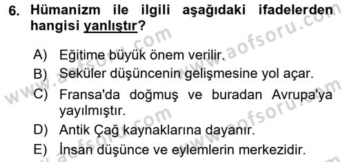 Batı Edebiyatında Akımlar 1 Dersi 2022 - 2023 Yılı (Final) Dönem Sonu Sınav Soruları 6. Soru