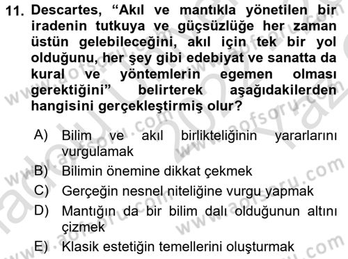 Batı Edebiyatında Akımlar 1 Dersi 2022 - 2023 Yılı Yaz Okulu Sınav Soruları 11. Soru